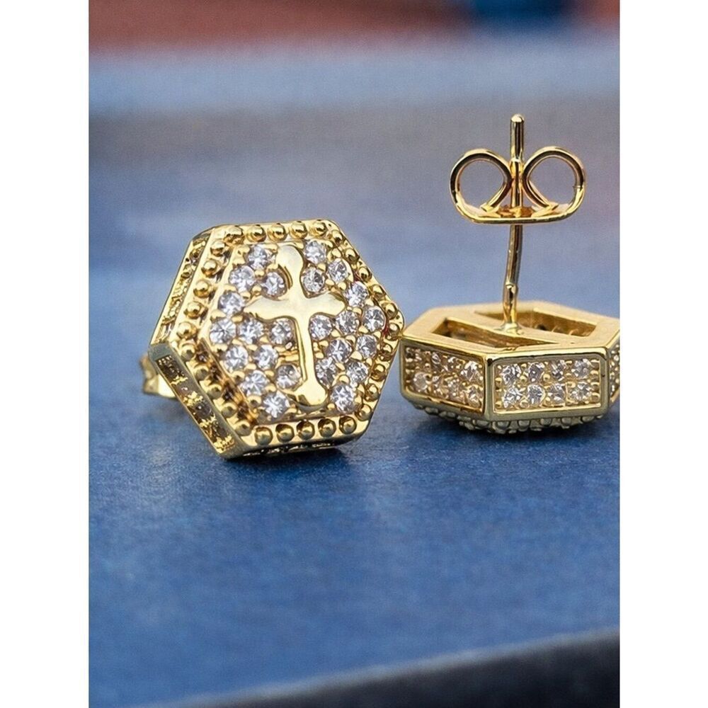 Gold Cross Stud Earrings